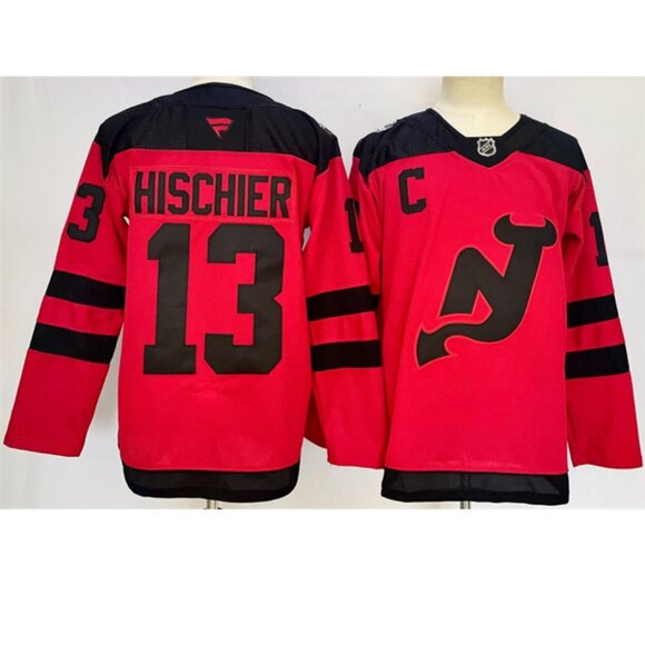 Mens Nico Hischier Red Stitched Jersey
